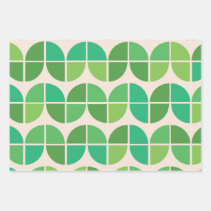 Feuille De Papier Cadeau Motif moderne du milieu du siècle avec vert géomét