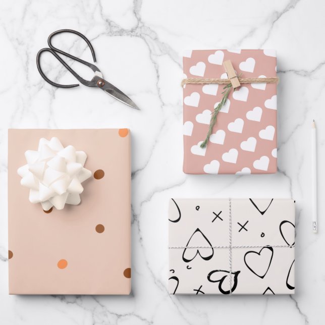 Feuille De Papier Cadeau Motif moderne mignon coeur rose points 21e anniver (Recto)