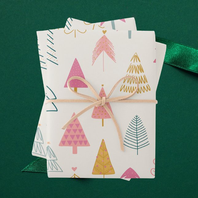 Feuille De Papier Cadeau Motif moderne mignon sapin de Noël (Créateur téléchargé)