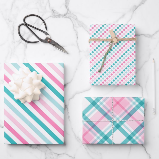 Feuille De Papier Cadeau Motif moderne rose vert (Recto)