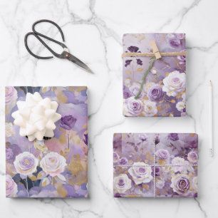 Feuille De Papier Cadeau Motif moderne violet/rose/rose blanc