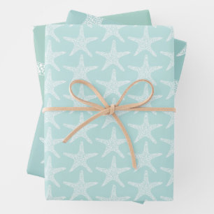 Feuille De Papier Cadeau  Motif Nautique d'Été de la Plage d'Étoiles de Mer
