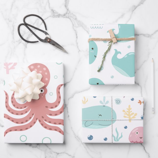 Feuille De Papier Cadeau Motif nautique pour enfants (Recto)