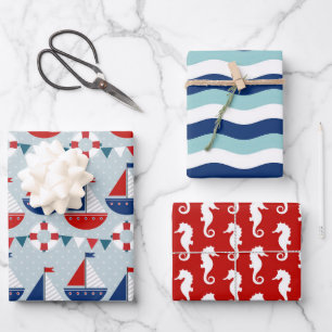 Feuille De Papier Cadeau Motif nautique pour enfants