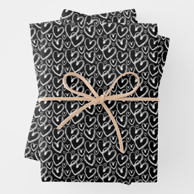 Feuille De Papier Cadeau Motif noir blanc de couleur moderne (En situation)