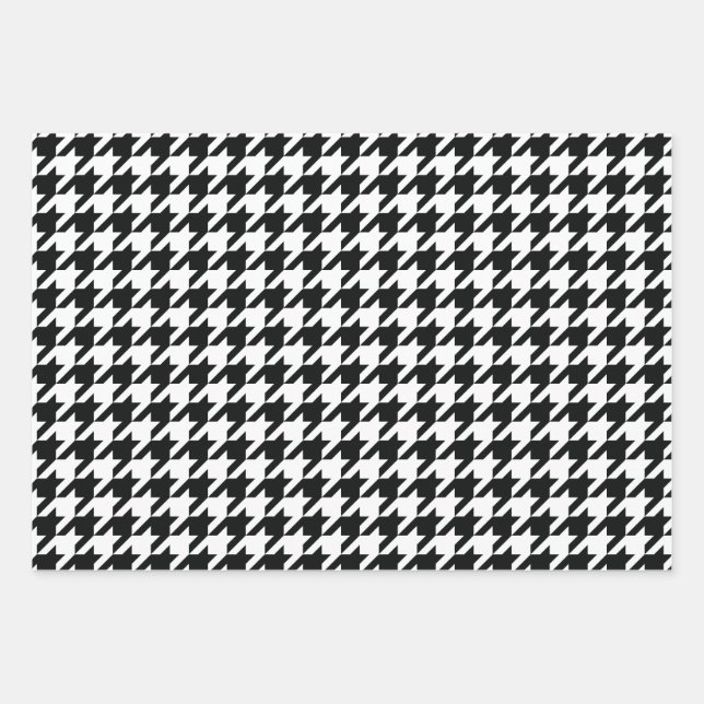Feuille De Papier Cadeau Motif noir blanc de Houndstooth (Devant)