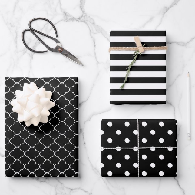 Feuille De Papier Cadeau Motif noir et blanc (Recto)