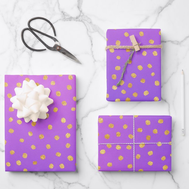 Feuille De Papier Cadeau Motif Ombre Purple Gold Confetti Dots (Recto)