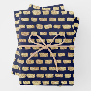 Feuille De Papier Cadeau Motif or Faux et bleu foncé