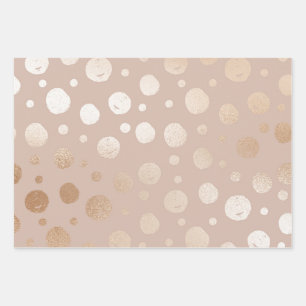 Feuille De Papier Cadeau motif or rose et points beiges