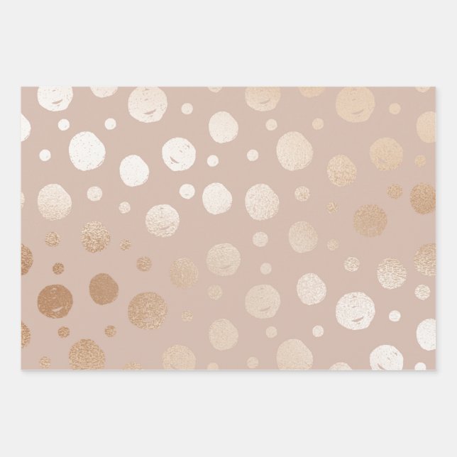 Feuille De Papier Cadeau motif or rose et points beiges (Devant)