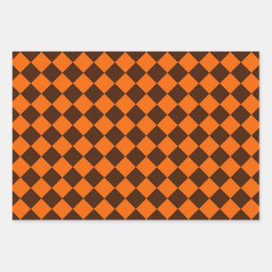 Feuille De Papier Cadeau Motif Orange Brown Diamond Checker