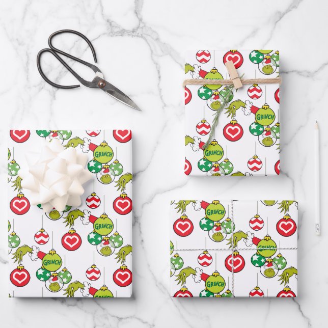 Feuille De Papier Cadeau Motif ornemental Grinch (Recto)