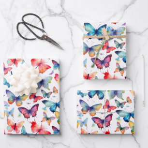 Feuille De Papier Cadeau Motif papillon aquarelle coloré