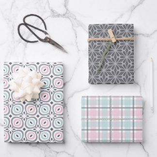 Feuille De Papier Cadeau Motif pastel de forme géométrique grise, rose et v