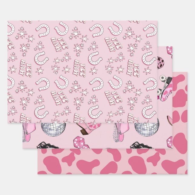 Feuille De Papier Cadeau Motif Pink Cowgirl (Lot)