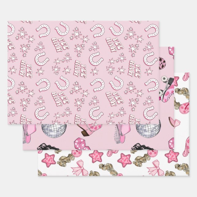 Feuille De Papier Cadeau Motif Pink Cowgirl (Lot)