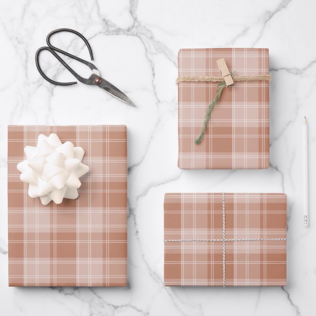 Feuille De Papier Cadeau Motif Plaid orange clair (Recto)