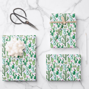 Feuille De Papier Cadeau Motif Plante Cactus aquarelle