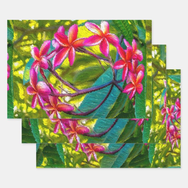 Feuille De Papier Cadeau Motif Plumeria à fleurs rouges (Lot)