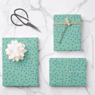 Feuille De Papier Cadeau Motif Point Polka vert et bleu 