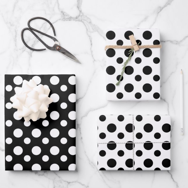 Feuille De Papier Cadeau Motif Pois moderne noir et blanc (Recto)