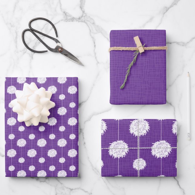 Feuille De Papier Cadeau Motif Pom Pom violet Pom-pom girl (Recto)
