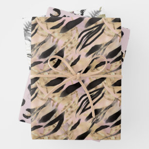 Feuille De Papier Cadeau Motif poster de animal Tropical Gold