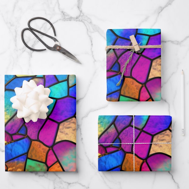 Feuille De Papier Cadeau Motif Rainbow en verre (Recto)