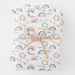 Feuille De Papier Cadeau Motif Rainbows & Hearts