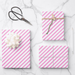 Feuille De Papier Cadeau Motif rayé rose et blanc en mosaïque pour filles