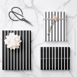 Feuille De Papier Cadeau Motif rayures noir et blanc chic minimaliste