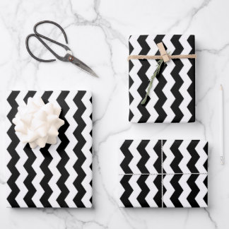 Feuille De Papier Cadeau Motif rayures noires et blanches Chevron moderne