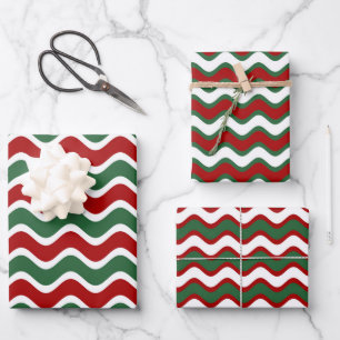 Feuille De Papier Cadeau Motif rayures rouges et vertes classiques de Noël