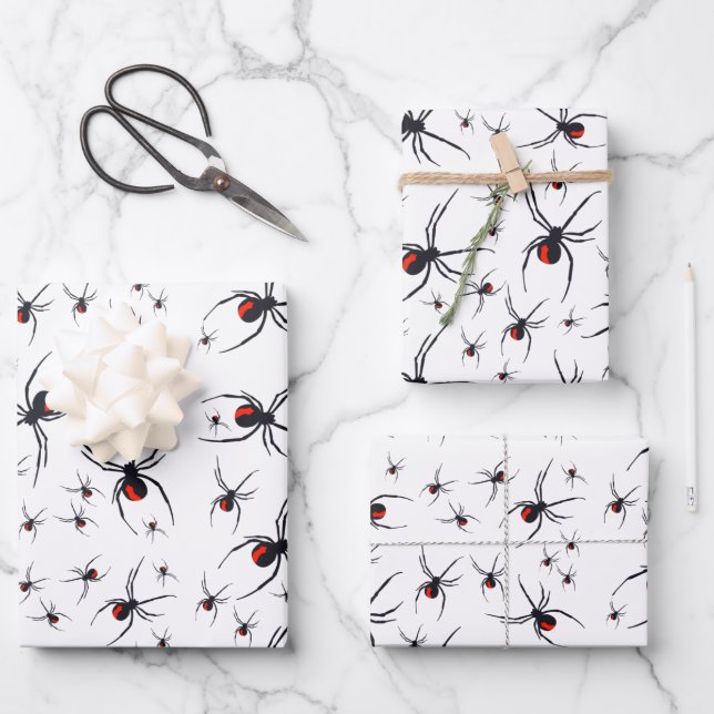 Feuille De Papier Cadeau Motif Red & Black Spider (Recto)