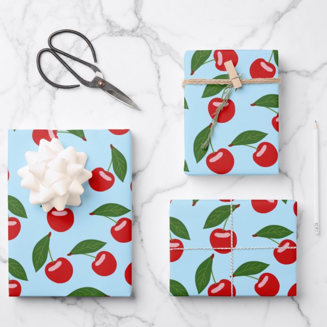 Feuille De Papier Cadeau Motif Red Cherries (Recto)