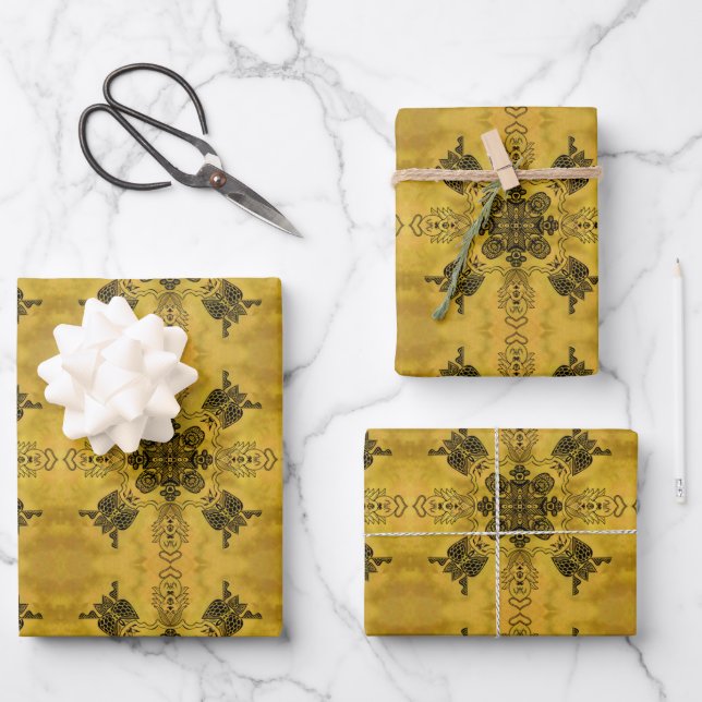 Feuille De Papier Cadeau Motif répétitif de dessin linéaire tribal gothique (Recto)