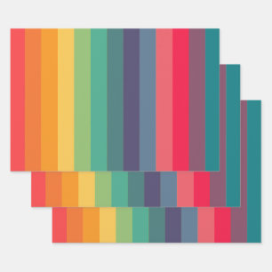 Feuille De Papier Cadeau Motif rétro à rayures colorées