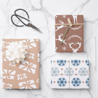 Feuille De Papier Cadeau Motif Retro Snowflakes, Gifts et Reindeer
