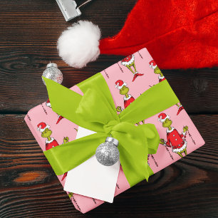 Feuille De Papier Cadeau Motif Rose de Noël Grinch Vintage
