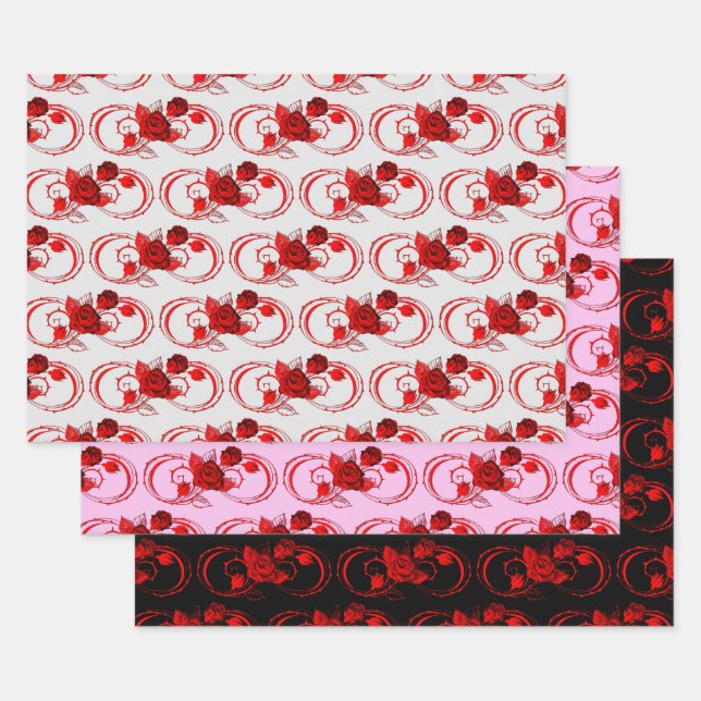 Feuille De Papier Cadeau Motif Rose d'infini (Lot)