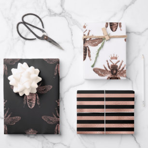 Feuille De Papier Cadeau Motif rose Gold Bee