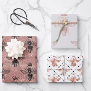 Feuille De Papier Cadeau Motif rose Gold Bee