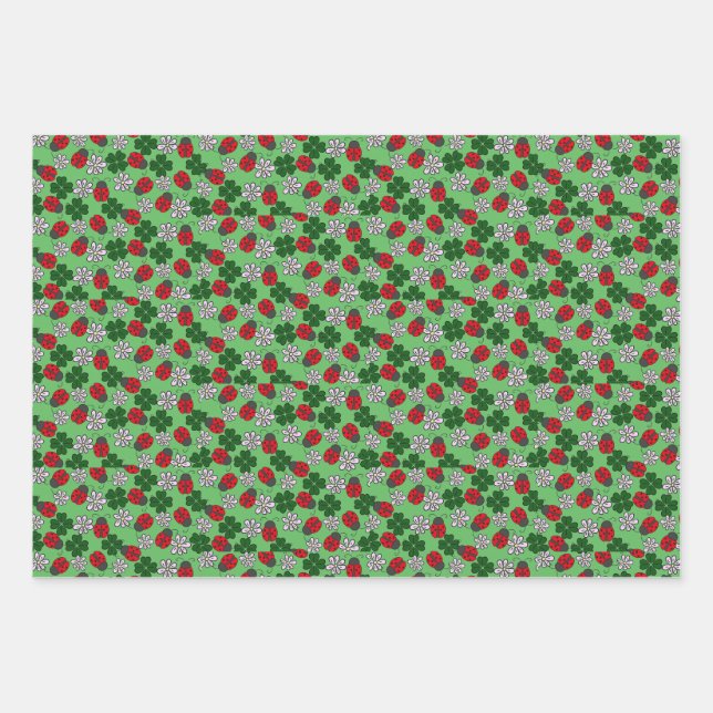 Feuille De Papier Cadeau Motif rouge et vert mignon Ladybug (Devant)