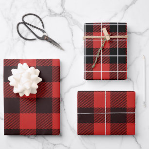 Feuille De Papier Cadeau Motif Rustic Country Black & Red Flannel