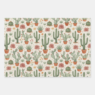 Feuille De Papier Cadeau Motif sans couture de cactus de désert succulent
