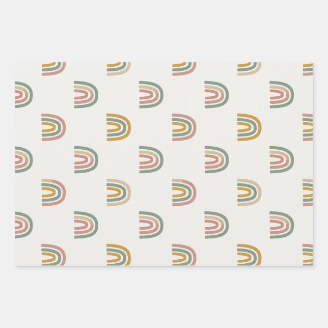 Feuille De Papier Cadeau Motif scandi arc-en-ciel bohème atténué (Devant)
