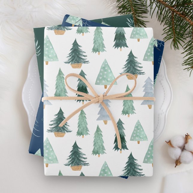 Feuille De Papier Cadeau Motif scandinave de sapin de Noël (Créateur téléchargé)