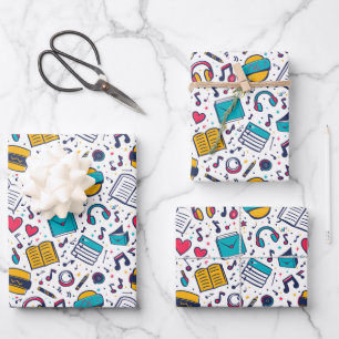 Feuille De Papier Cadeau Motif scolaire carrelé cool 