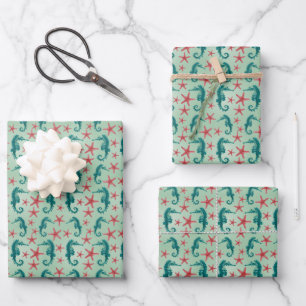 Feuille De Papier Cadeau Motif Seahorse turquoise